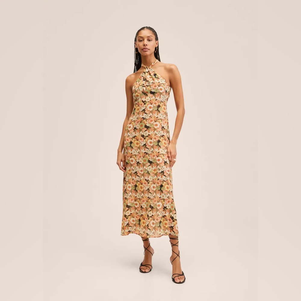 Mango Floral Halter Neck Midi Dress